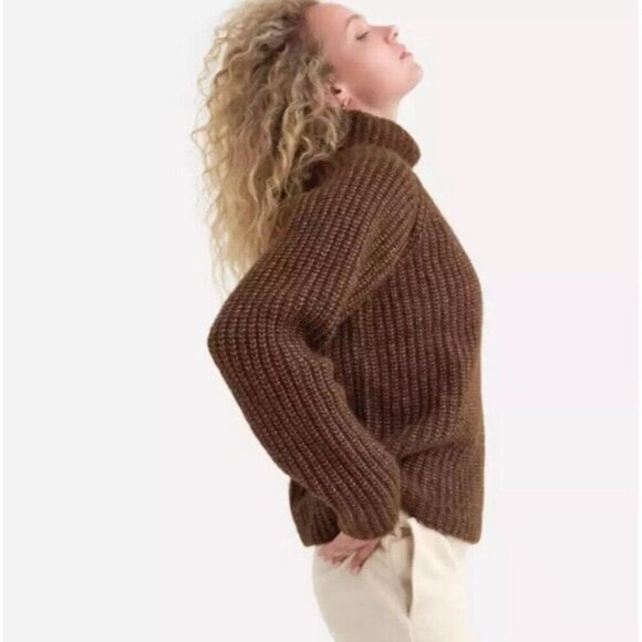 Mate the label Women Chunky Alpaca Turtleneck Sweater M/L Brown Organic Peru NEW - Picture 7 of 11